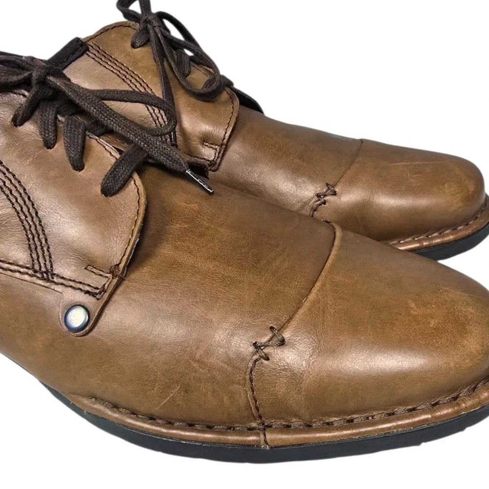Josef Seibel Mens Tan Leather Lace Up Oxford Shoes Distressed Lug Sole Size‎ 11